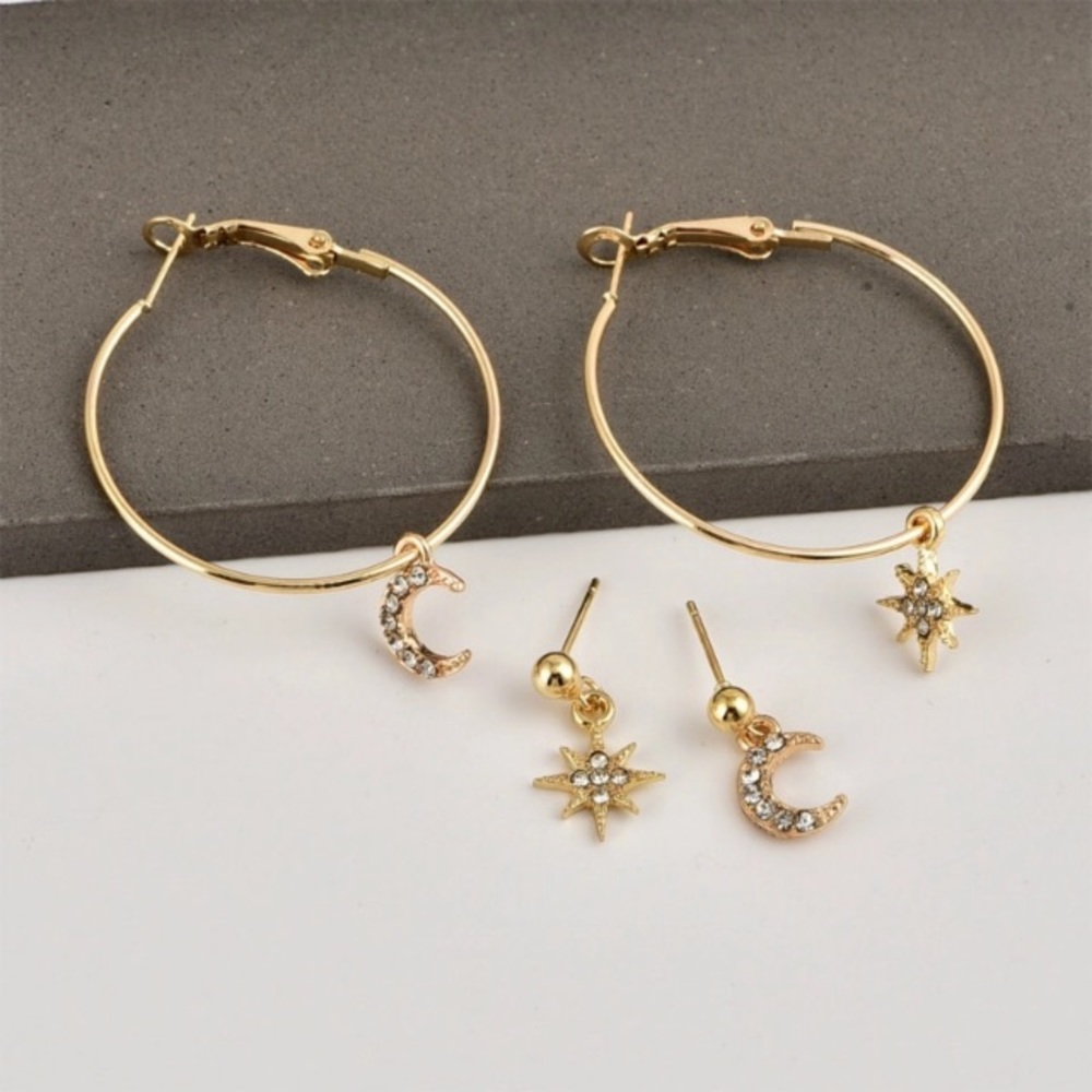 NEW!๐๐๐GOLDEN SUN ๐ & ๐ MOON HOOPS!๐๐๐LOVE - Picture 6 of 8